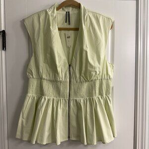 The Tommie Cap-Sleeve Smocked Front-Zip Shirt, NWT XL